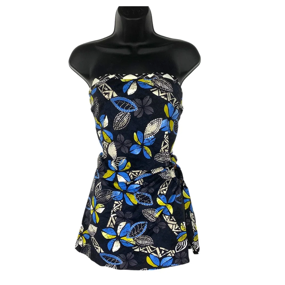 Vintage Y2K Jag Sz 38D/L Black Floral Bandeau Tankini Swimsuit Skirtini - Picture 2 of 9